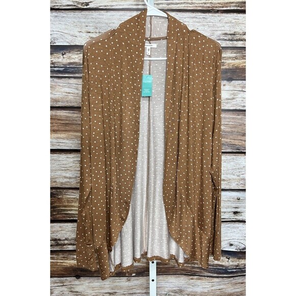 Maurices Light Weight Long Sleeve Open Front Cardigan Brown Polka Dot Large New - Picture 2 of 8